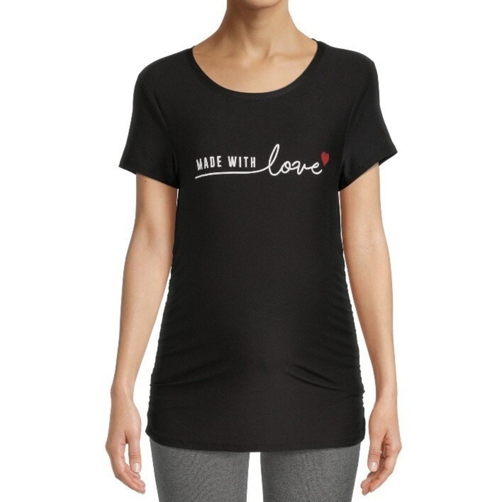 Time and Tru Womens Maternity Graphic Tee Large 12-14 Black New with Tags Love